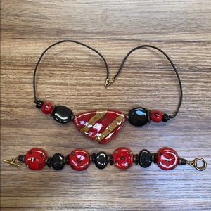 Hand Painted Ceramic Necklace and Bracelet